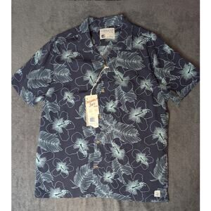 LAGUNA Men's Hibiscus tropical Navy blue button-up shirt size large NWT
